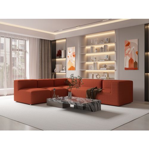 CANAPÉ TETRIS ORANGE, 5 PLACES, VERSION GAUCHE
