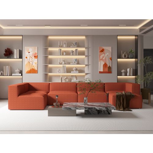 CANAPÉ TETRIS ORANGE, 6 PLACES, VERSION DROITE